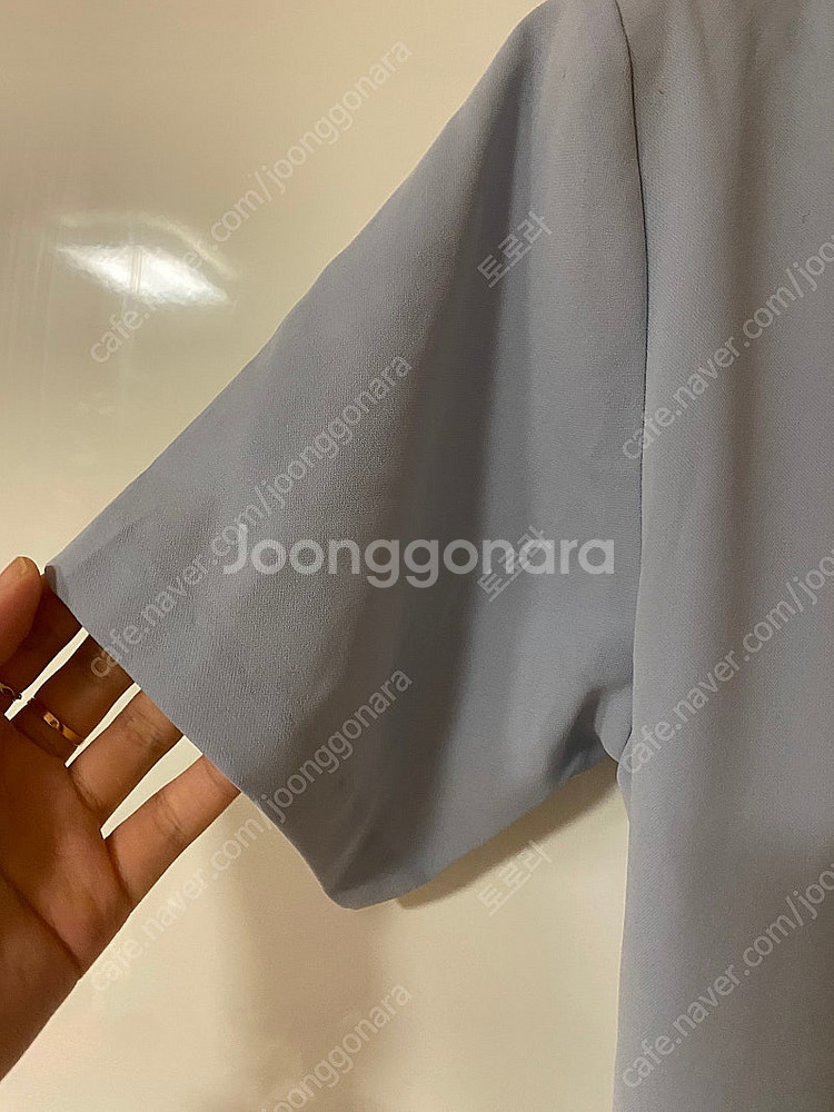 고퀄 도매택 소라색 뒷리본 찰랑 롱 반팔 원피스 오피스...--2
