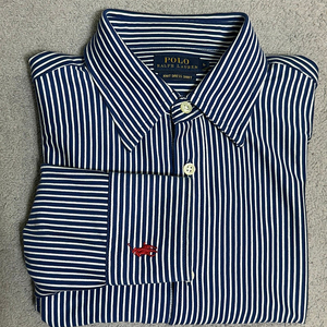 여 L 폴로 POLO 블루 네이비 니트 드레스 스트라이프 셔츠 KNIT DRESS SHIRT