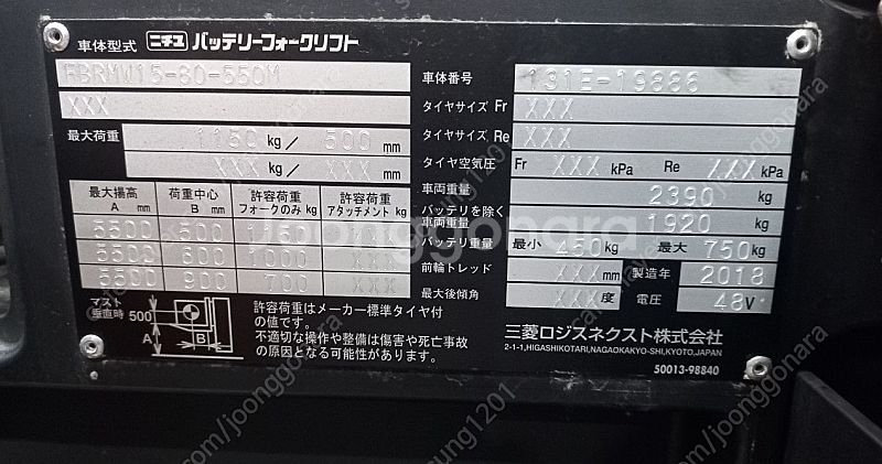 [중고지게차]니찌유 입식 1.5톤 전동지게차 18년식,...--3