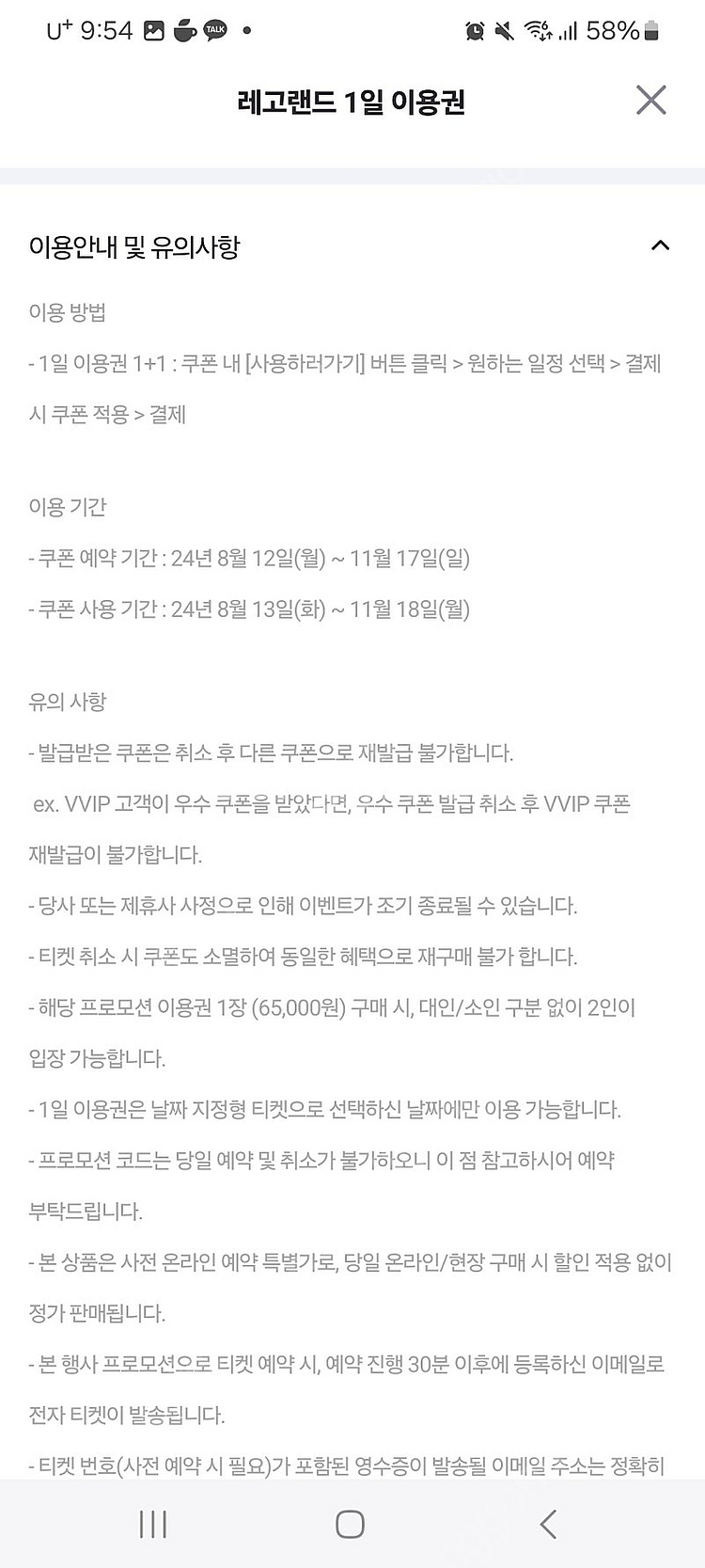 레고랜드 1+1 이용권--1