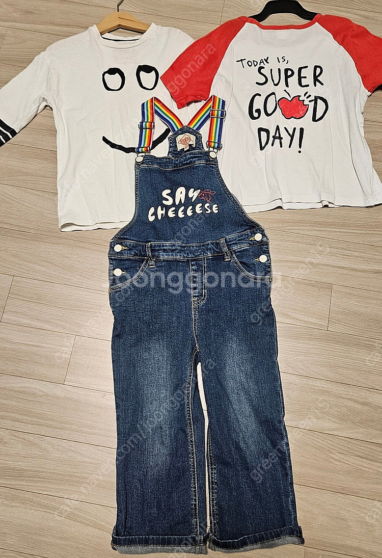 아이스비스킷 멜빵 청바지 오버롤 및 자라 티셔츠--0