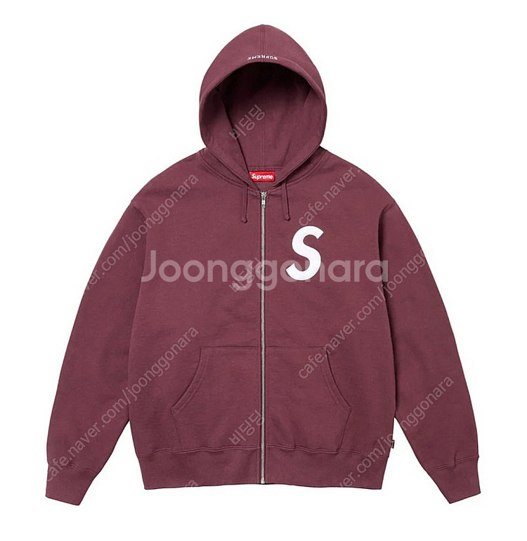 [M]Supreme 슈프림 s로고 후드집업 버건디컬러--1