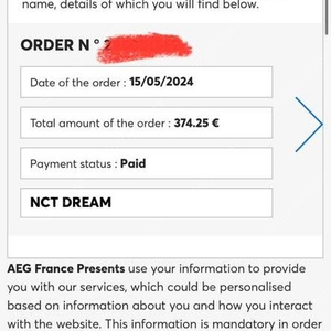 NCT DREAM 엔드림 파리 11월 9일 스탠딩 1매 네고 가능합니다 :)