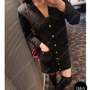 더로랑 브이넥 펄시퀀 롱 드레스 원피스 블랙 V-neck Pearl sequins long knit jacket