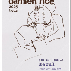 데미안 라이스(Damien Rice) 내한공연 , 1/15(수), 스탠딩A 100번초반 2석 양도합니다.