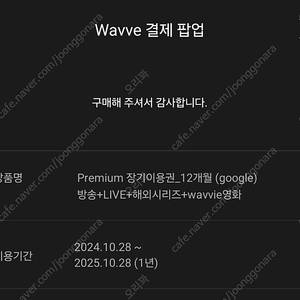 웨이브 wavve 1년 (24/10/28~25/10/28)