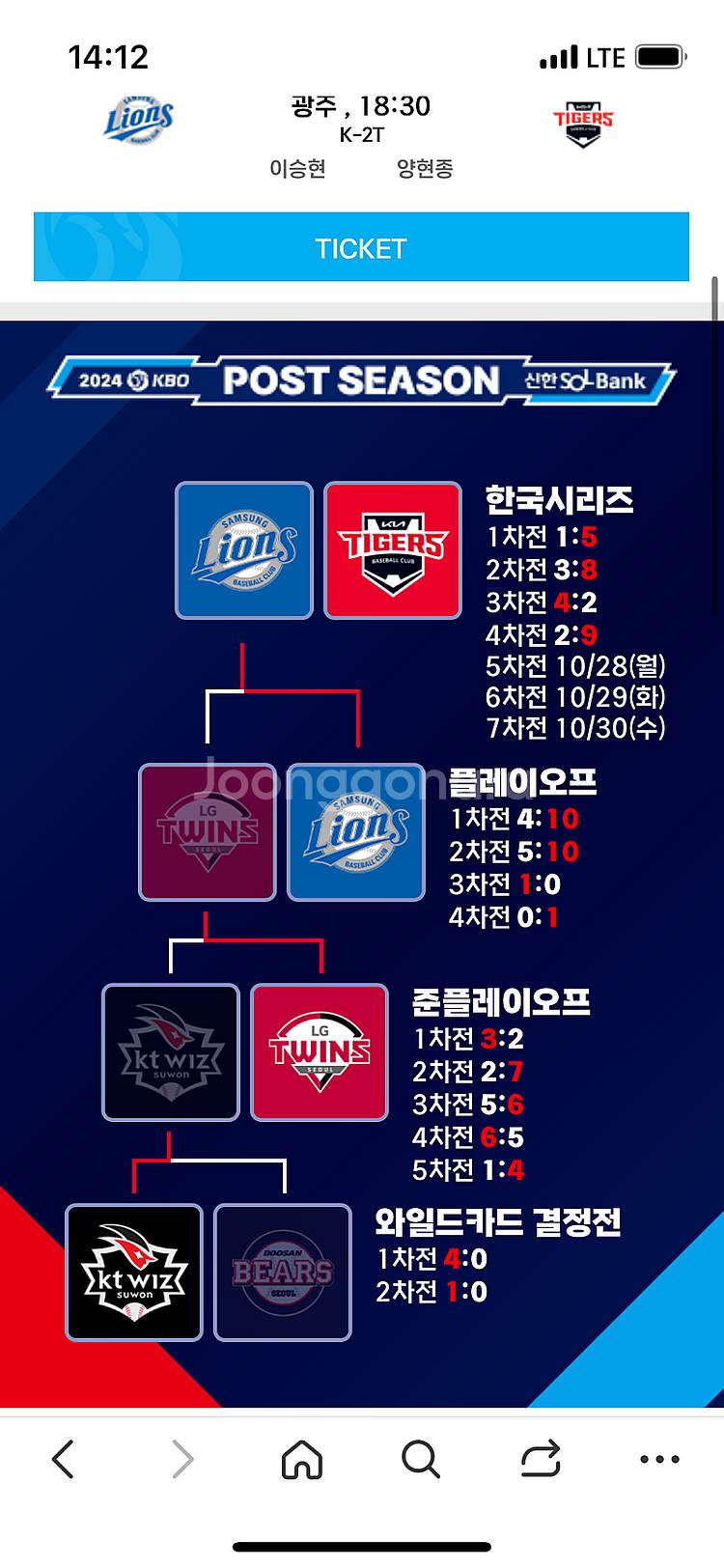 한국시리즈 5차전 티켓--0