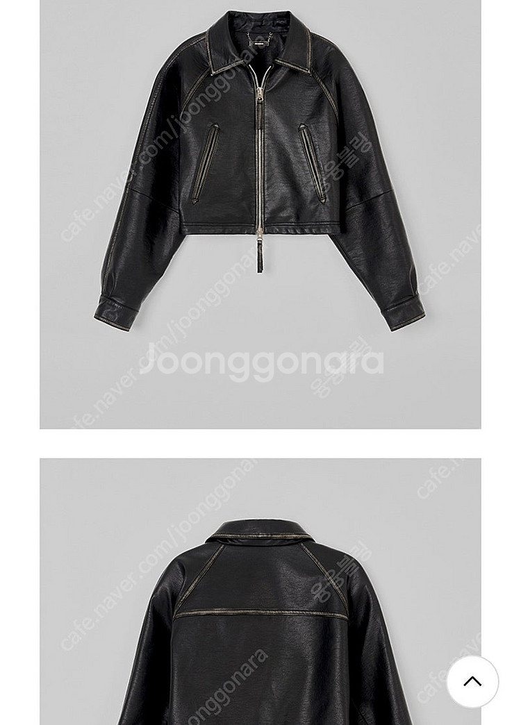 몽돌 빈티지 에코 레더 크롭 자켓 블랙--3