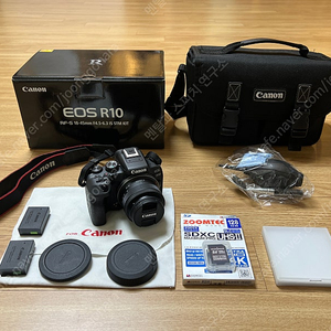 캐논 EOS R10 카메라 +18-45mm 렌즈 풀박스 (정품 배터리 2개+ 128GB SD카드) 등 구성품