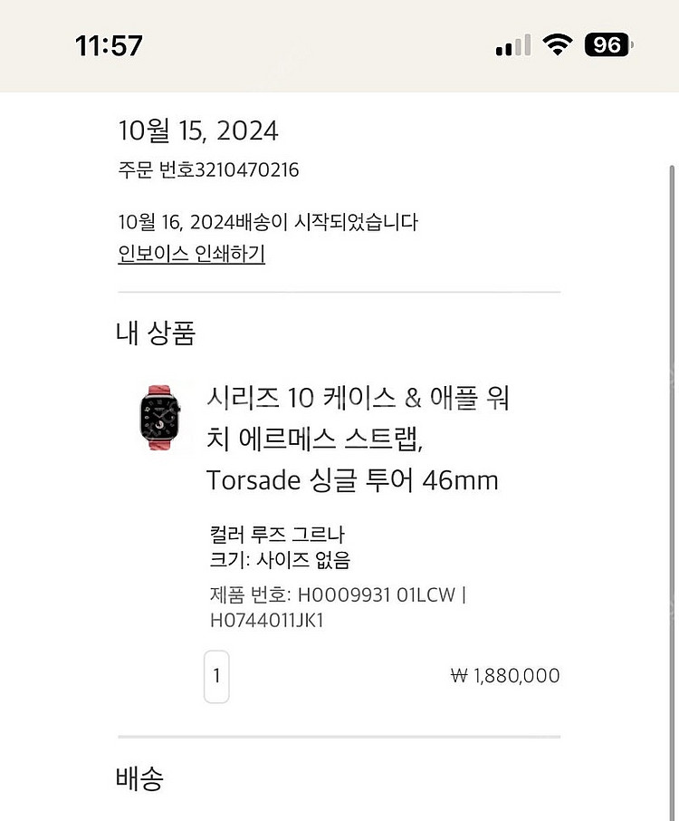 애플워치 에르메스 스트랩 Torsade 싱글투어 미사용--2