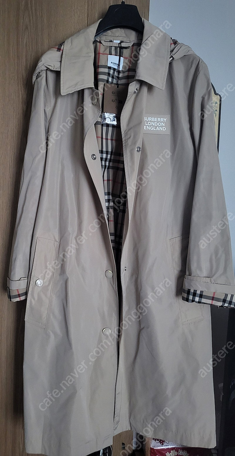 버버리 옥스클로즈 후드트렌치 uk8 소매체크새상품--5