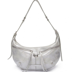 마뗑킴 지퍼 레더 라운드백 실버 가방