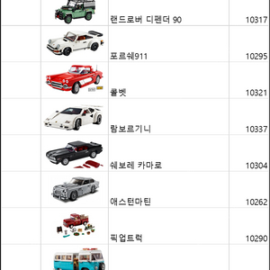 레고 자동차 중고 구매합니다. 10317,10295,10321,10337,10304,10262,10290,10279