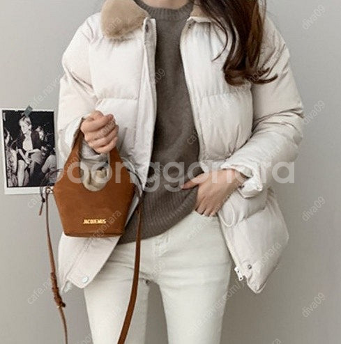 퍼카라 패딩 하프점퍼 55~66 연베이지--2