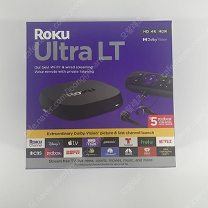 Roku Ultra LT 스트리밍 디바이스 4K HDR Dolby Quad-Core HDMI 케이블 미개봉