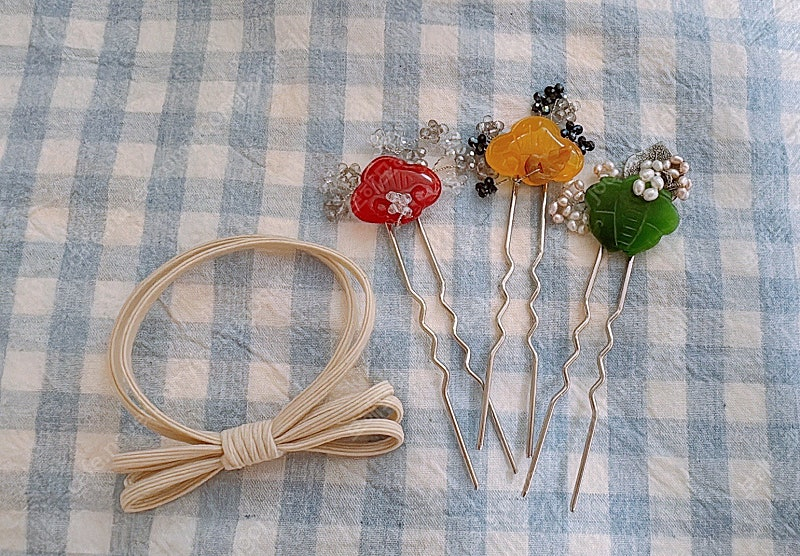 한복머리장식(뒤꽂이) 3개 일괄--0