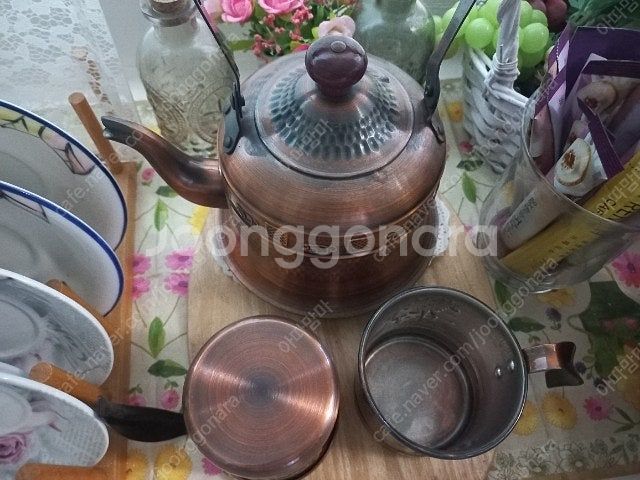 엔틱주전자+머그잔2개세트--1