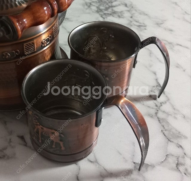 엔틱주전자+머그잔2개세트--5