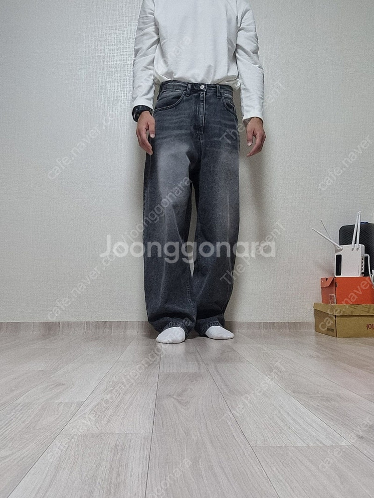 남성 와이드 검정 청바지(데님) 프리--6