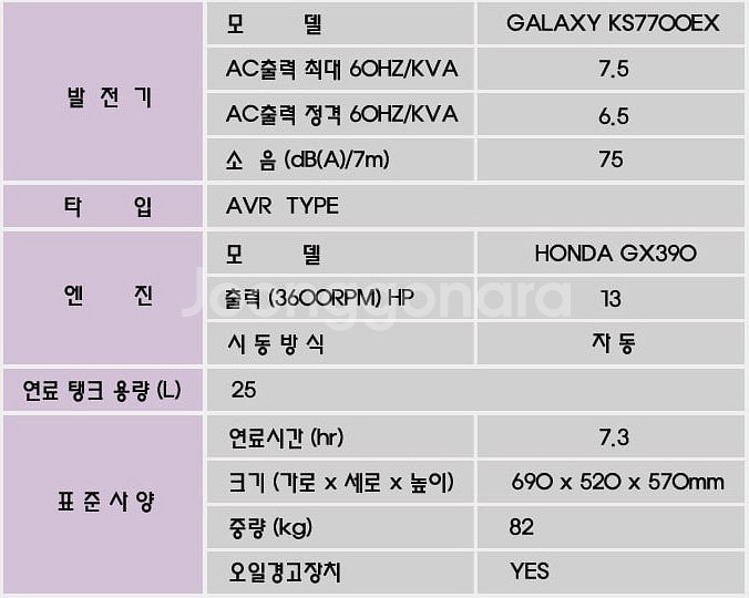 42[판매] 혼다 7.5키로 발전기 KS7700EX--3