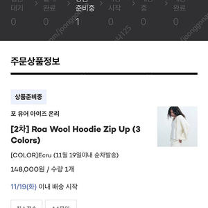 포유온 Fyeo Roa Wool Hoodie Zip Up 에크루 미개봉 새상품