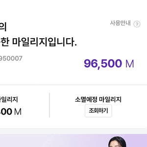 하나투어 마일리지 양도 96500-->80000