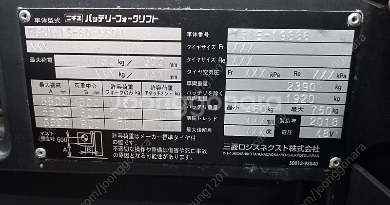 [중고지게차]니찌유 입식 1.5톤 전동지게차 18년식,...--3