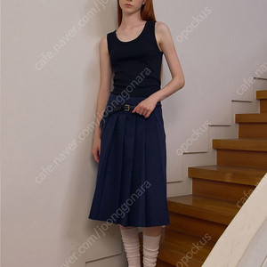 베이지보울 belted pleats skirt (navy,s)