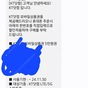 KT닷컴 모바일 상품권 5만원 5G/LTE 겸용 2매