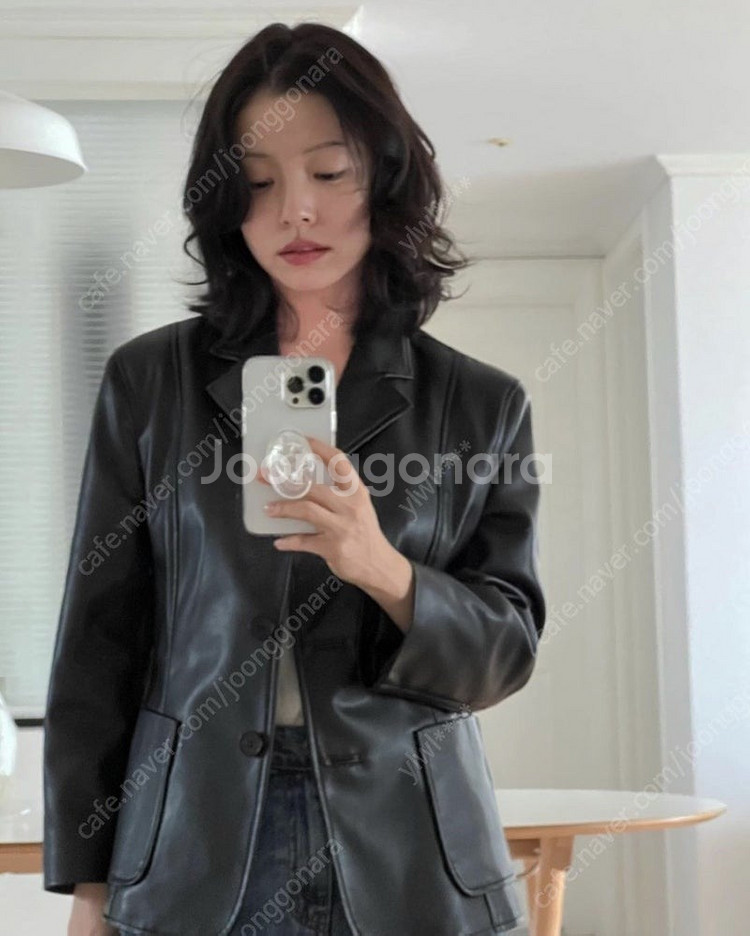 오브네어 비건 레더 자켓 누가영 자켓--1