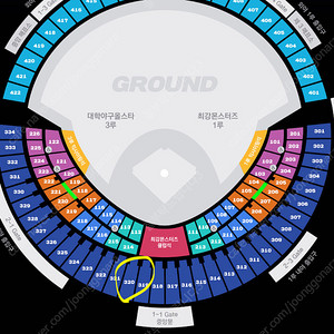 최강야구 3루 젭티석 320블록 24열 우측 통로석 옆