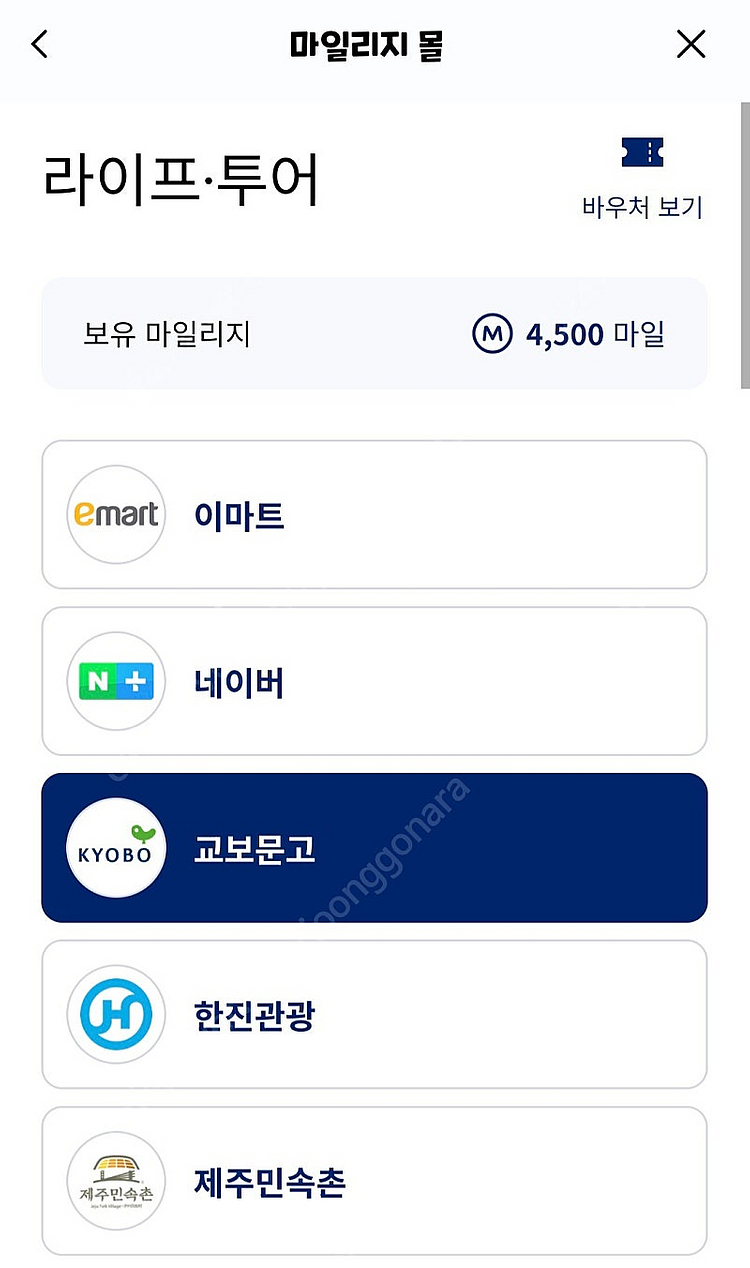교보문고 1만원 바우처 대한항공 마일리지 금액권 기프티...--0