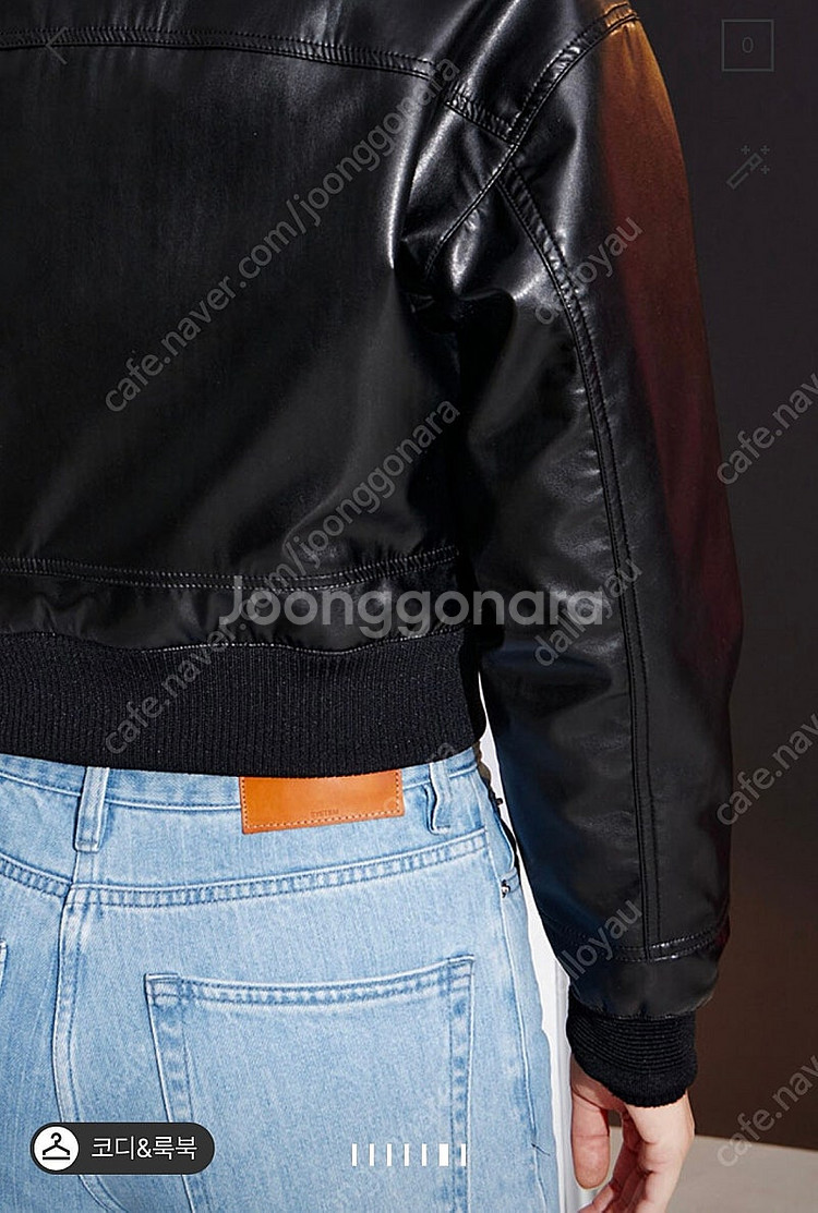 한섬 시스템 페이크 레더 패딩 블루종 자켓 66 사이즈...--5