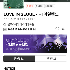 FT아일랜드 LOVE IN SEOUL 러브인서울 A구역 양도합니다