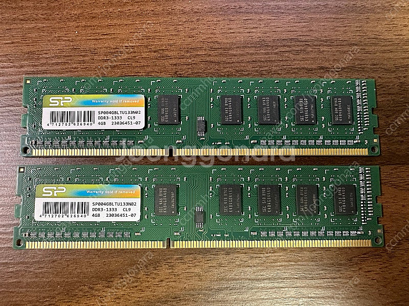 [개인] SP(실리콘파워) PC3-10600 DDR3 4G RAM 램 2개 (총 8G) 일괄 판매합니다.--0