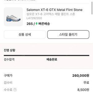 [265] 살로몬 xt-6 고어텍스 메탈 플린트 스톤