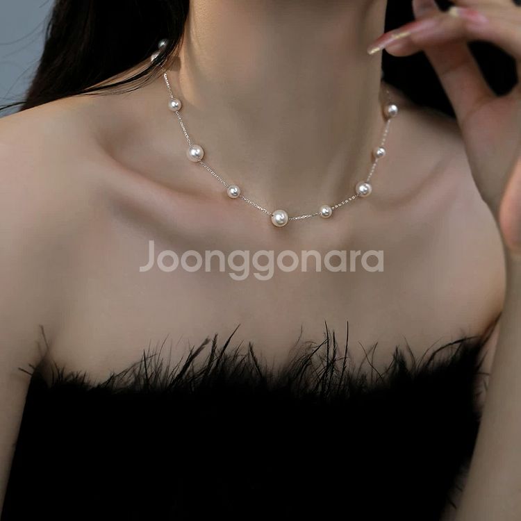 새상품)써지컬스틸 진주볼목걸이 길이조절 무알러지--1