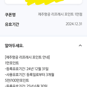 제주항공 리프레쉬 포인트(1만점)