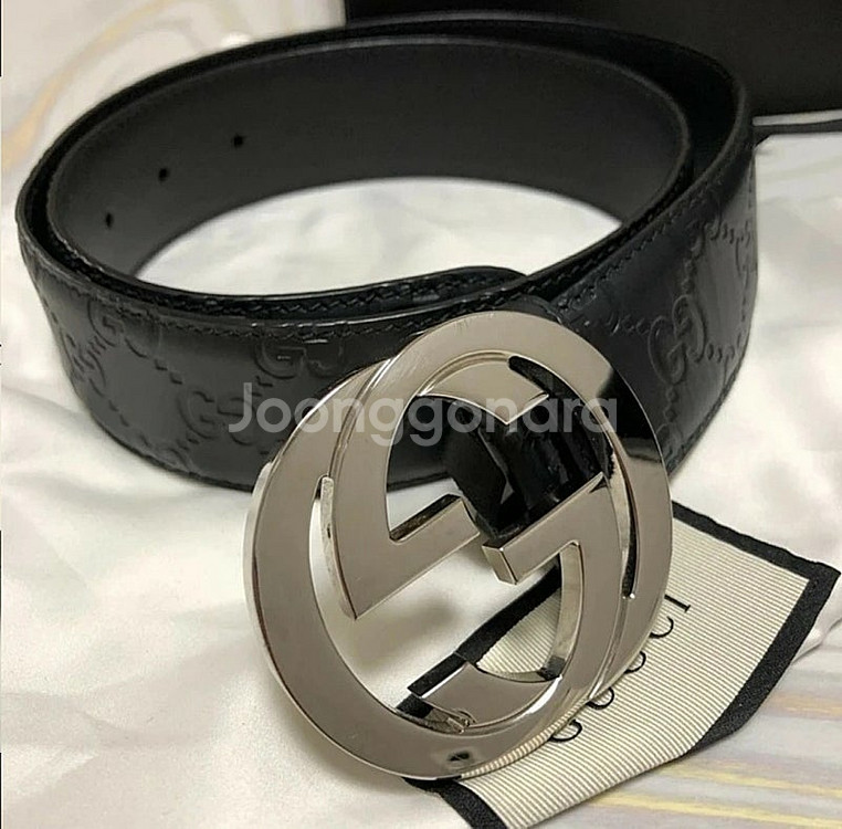 정품 구찌 인터로킹 G 버클 시그니처 벨트 4cm--1