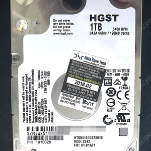 HGST Travelstar Z5K1 1TB(HTS541010B7E610) 2.5인치 7mm SMR HDD 팝니다.