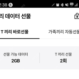 SKT 2G 데이터 (T끼리 데이터 선물)데이터 2G 한꺼번에 판매합니다