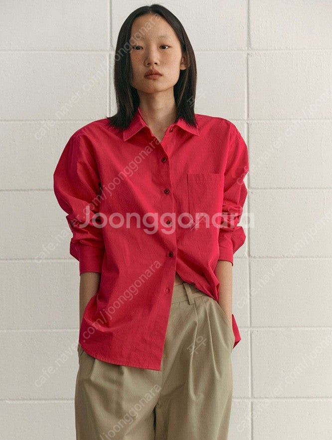 포플린 로고 셔츠 레드 poplin logo shirt...--2