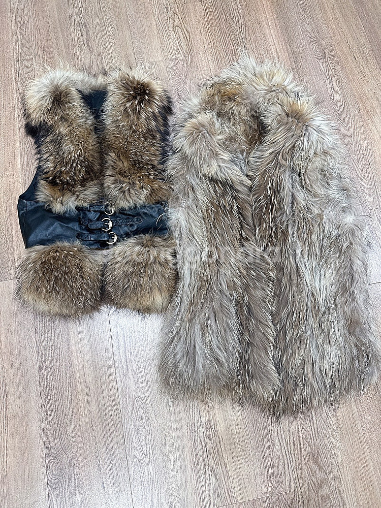 통 폭스퍼 후드조끼 +가죽폭스 퍼 일괄--0