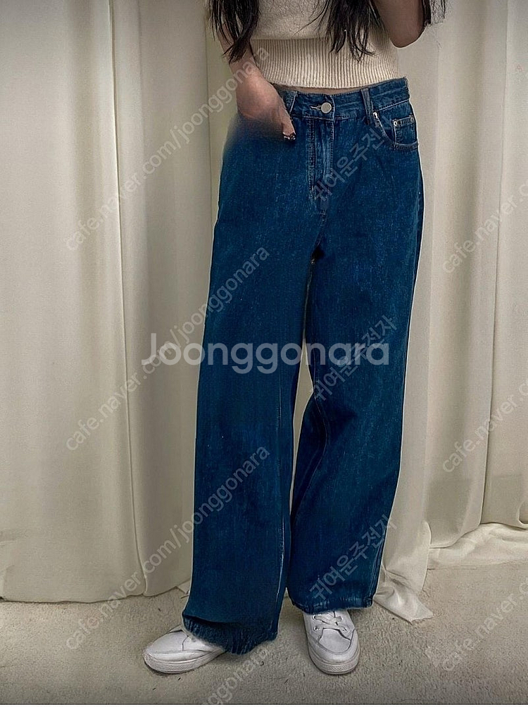 키작녀 기모 와이드 데님 청바지XL--0