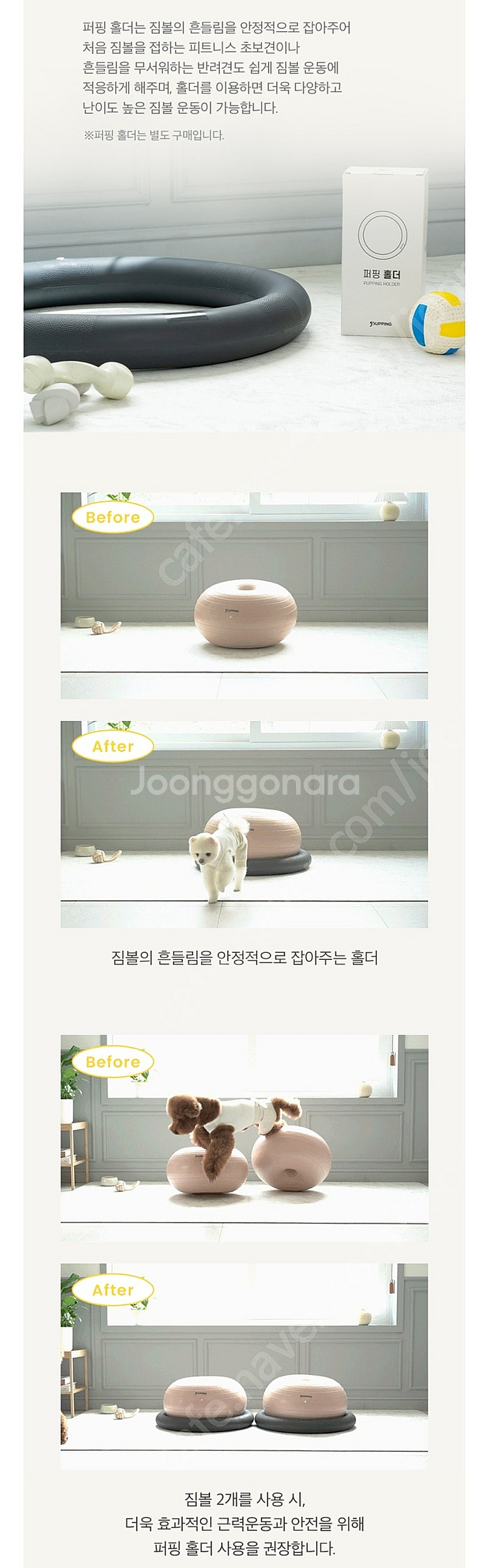 퍼핑 애견 강아지 운동기구 밸런스볼 짐볼 + 홀더 세트--9