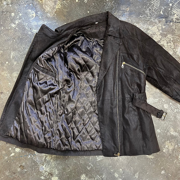 36) 레더사운드 스웨이드 리얼레더 가죽 누빔패딩코트 자켓 이미지
