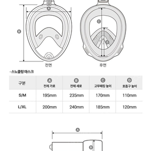 이츠라이프 풀페이스 스노쿨링 마스크 3세대, 안면마스크 성인용