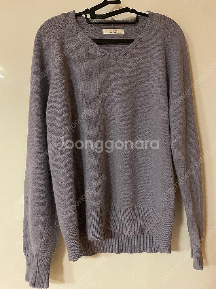 연보라 타로 밀크티 국산 고퀄 라벤더 브이넥 앙고라 부드러운 긴팔 니트--0