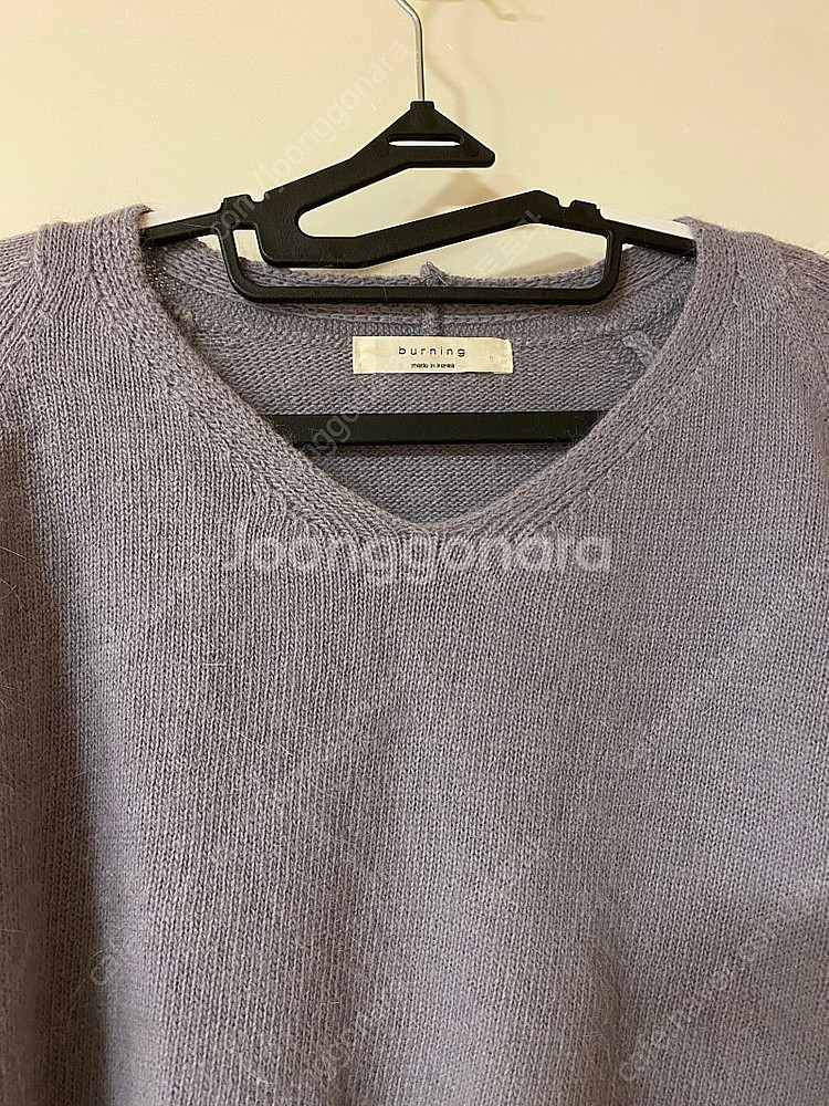 연보라 타로 밀크티 국산 고퀄 라벤더 브이넥 앙고라 부드러운 긴팔 니트--2