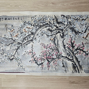 오래된동양화 설경 화조도 낙질그림 123x63cm 인테리어소품 엔틱 빈티지